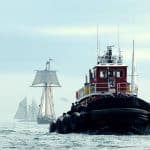 Parade of boats in Castine harbor