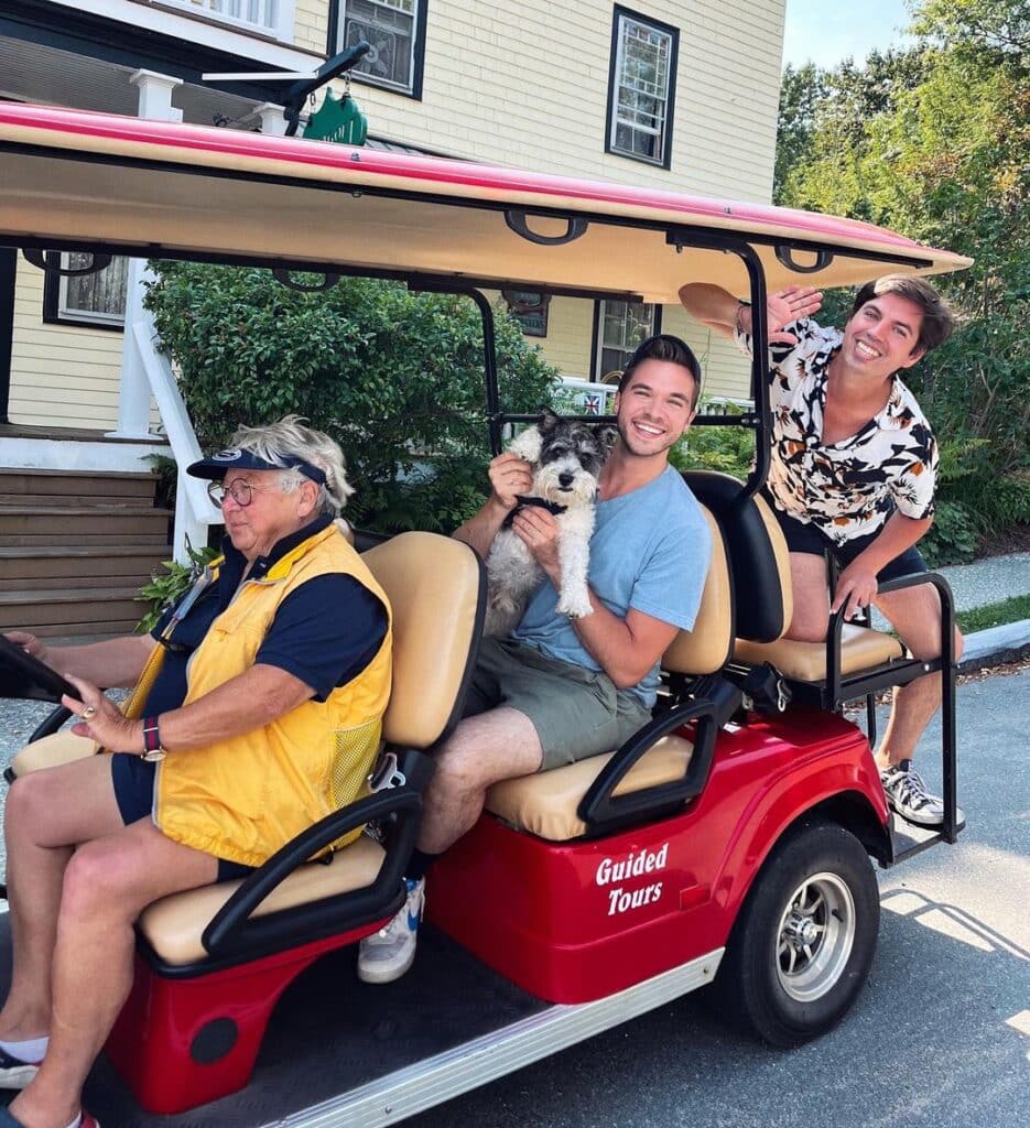 Taking a tour on the Scarlet Castine Touring Company golf cart